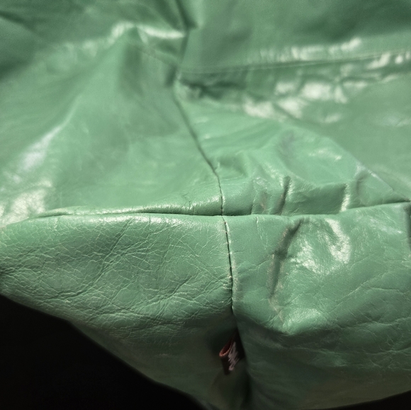 Tano Mint Green Leather Hobo Bag Tassel Whipstitch Handle Boho Slouchy - Picture 7 of 16